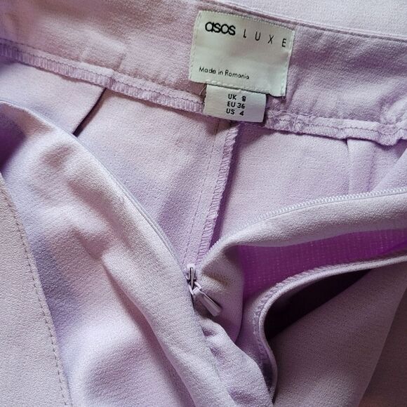 NWT ASOS LUXE Wide Flare Leg Tailored Pants Frill Overlay Lilac Purple 4 - Picture 12 of 14